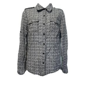 Tory Burch Women’s Size 8 Carinthia Navy Brigitte Printed Button-Down Blouse